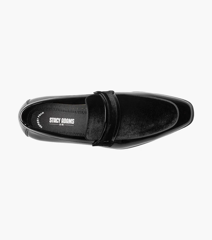 Stacy Adams Spratley Mens Black Slip-on Moc Toe Patent & Velour Dress Shoes - The Suit Depot