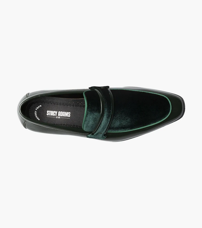 Stacy Adams Spratley Mens Green Slip-on Moc Toe Patent & Velour Dress Shoes