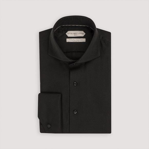 Steven Land Elite Mens Black Cutaway Collar French Cuff Cotton Dress Shirt - The Suit Depot