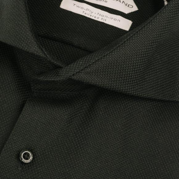 Steven Land Elite Mens Black Cutaway Collar French Cuff Cotton Dress Shirt - The Suit Depot