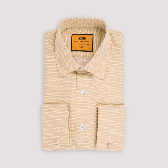Steven Land Mens Brown 100% Cotton French Cuff Spread Collar Dress Shirt