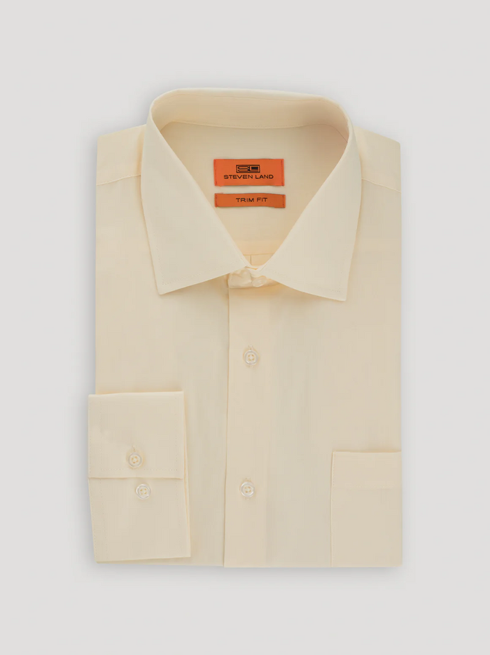 Steven Land Mens Solid Cream Stretch Cotton Spread Collar Dress Shirt
