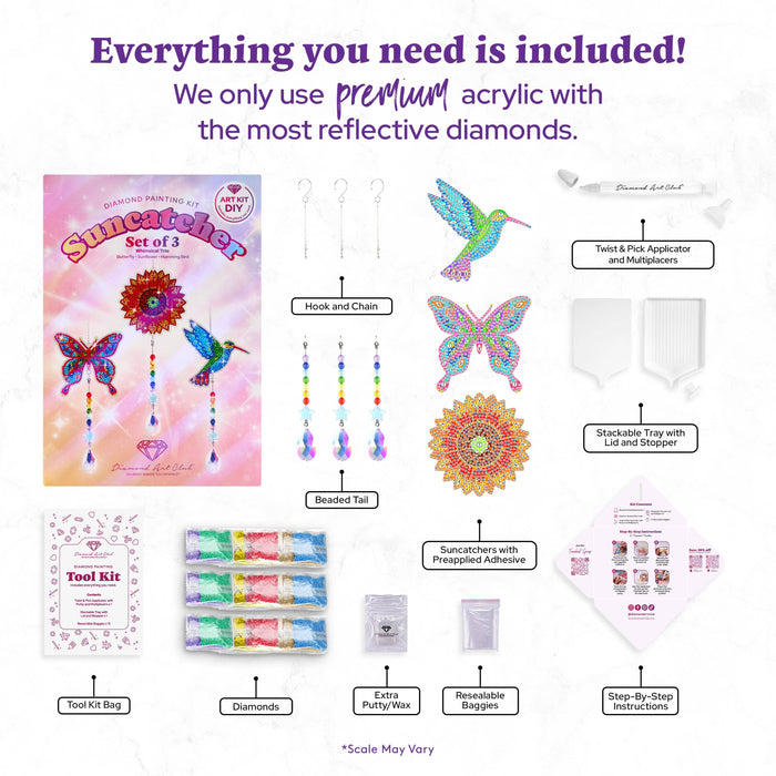 Suncatchers - Hummingbird/Sunflower/Butterfly - Diamond Art Club DIY Kit