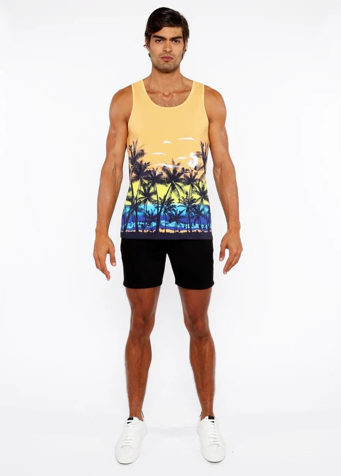 Sunset/Peach Tropics Printed Stretch Mesh Tank Top St-11137