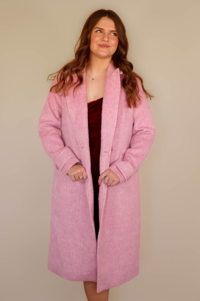 Women's Blush Pink Wool Blend Coat- Relaxed Fit Pink Coat- Coalition Pink Tailored Coat