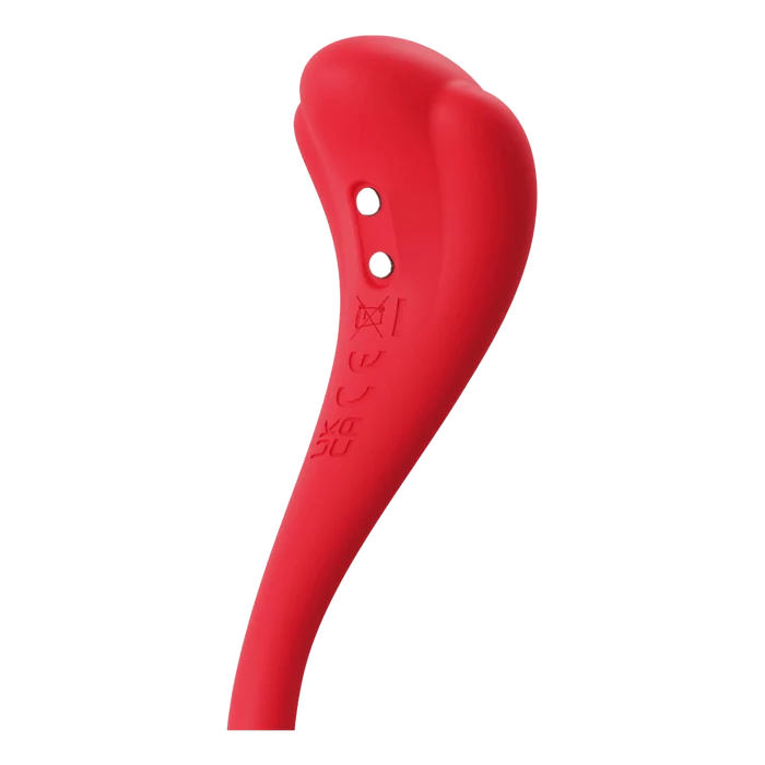 Rød silikon Svakom Phoenix Neo 2 vibrator med ergonomisk form og stopp-symbol