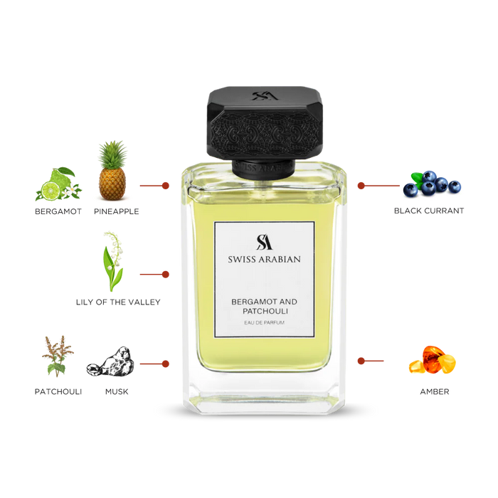 Swiss Arabian Bergamot And Patchouli Eau De Parfum For Women - 100 ML - box and bottle packaging