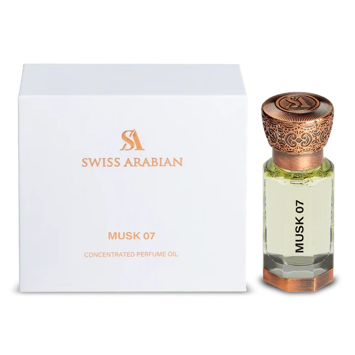 Swiss Arabian Musk 07 Concentrated Perfume Oil For Women - 12 ML - box and bottle packaging