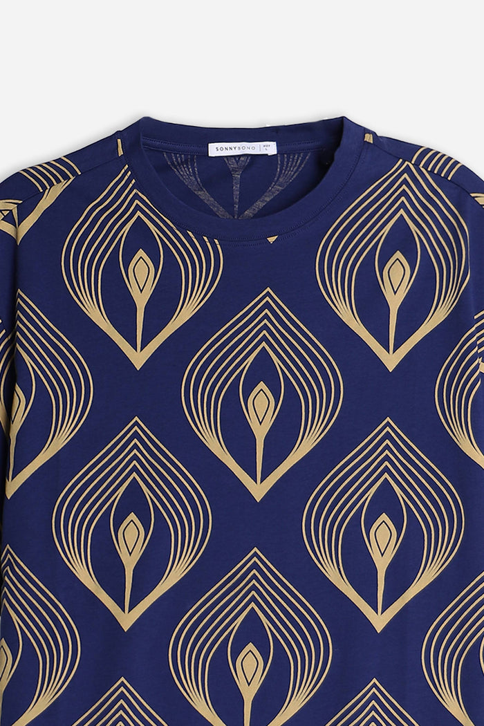 T-SHIRT GIROCOLLO FANTASIA F INDACO