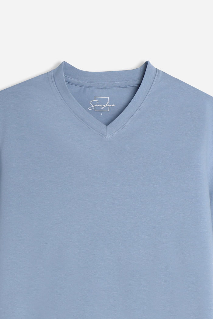 T-SHIRT SCOLLO A V BASIC STRETCH POLVERE