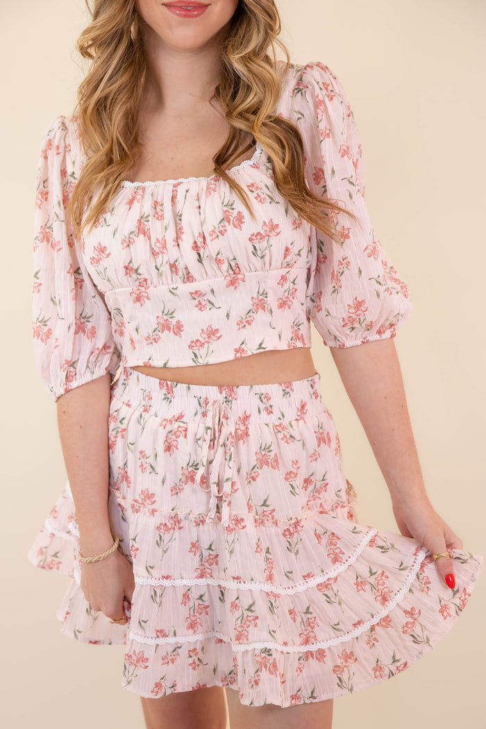 Ditzy Floral Print Crop Top- Women's Pink Floral Set- LoveShack Outfits