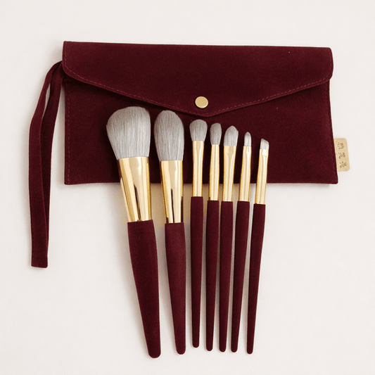 Velvet Luxe 7 - Piece Makeup Brush Set with Pouch – Premium Face & Eye Kit - Lotshop.pk