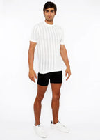 White Textured Knitted Crew Tee St-24304