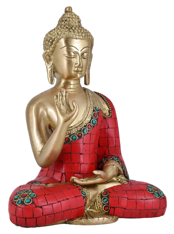 White Whale Brass Buddha Statue Blessing Murti for Home Decor Entrance Office Table Living Room Meditation Luck Gift Feng Shui