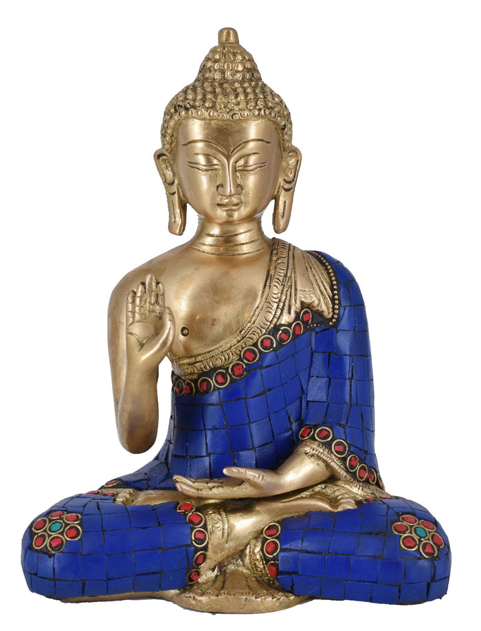 White Whale Brass Buddha Statue Blessing Murti for Home Decor Entrance Office Table Living Room Meditation Luck Gift Feng Shui