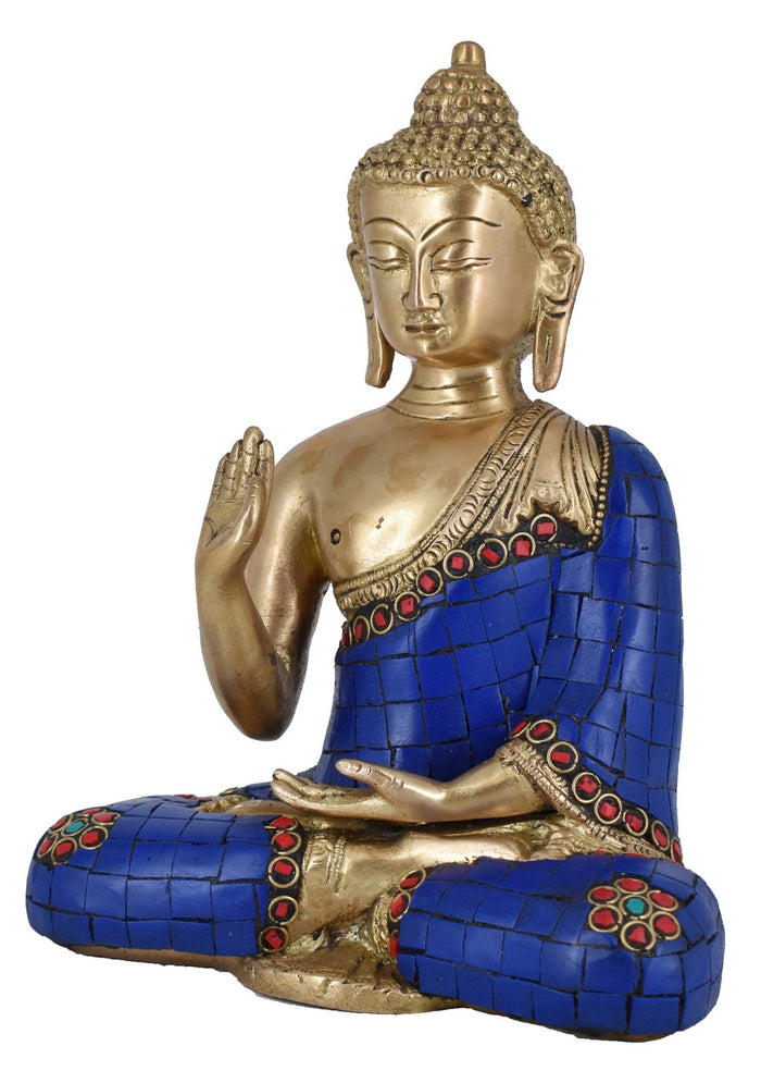 White Whale Brass Buddha Statue Blessing Murti for Home Decor Entrance Office Table Living Room Meditation Luck Gift Feng Shui