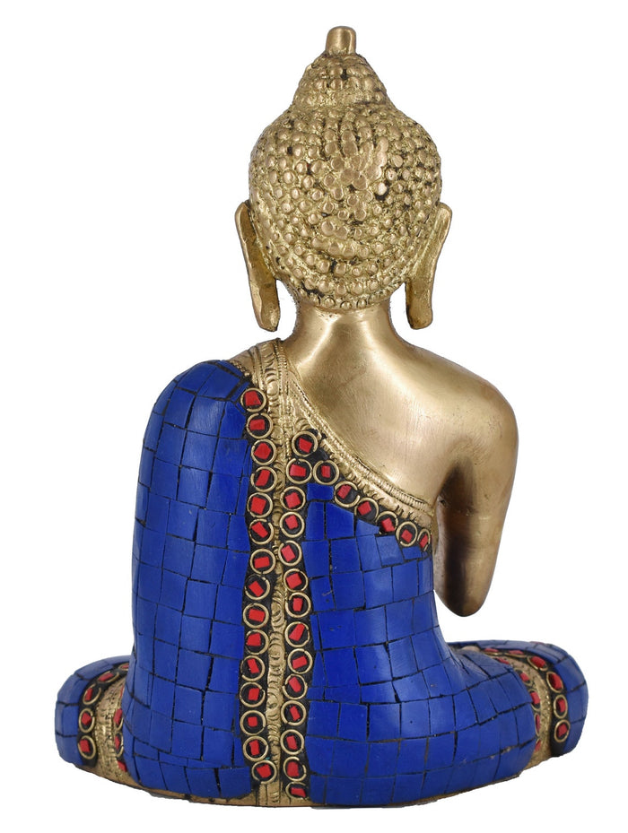 White Whale Brass Buddha Statue Blessing Murti for Home Decor Entrance Office Table Living Room Meditation Luck Gift Feng Shui