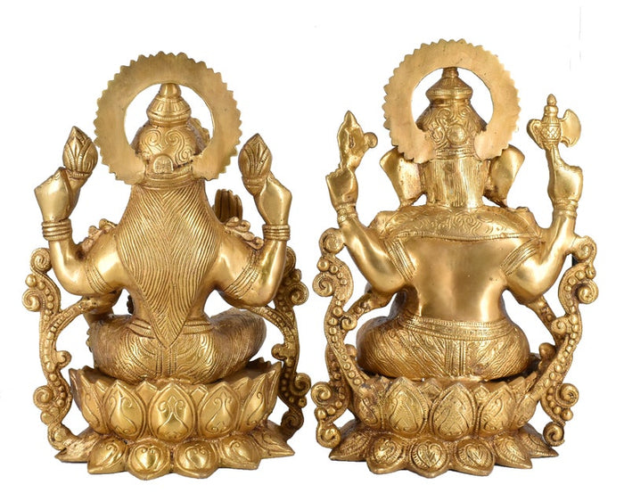 White Whale Brass Laxmi Ganesh Set Idol Showpiece - Brass Gold Finish Lakshmi Ganesha Idols Statue for Diwali Gifts Puja Home Decor Figurine