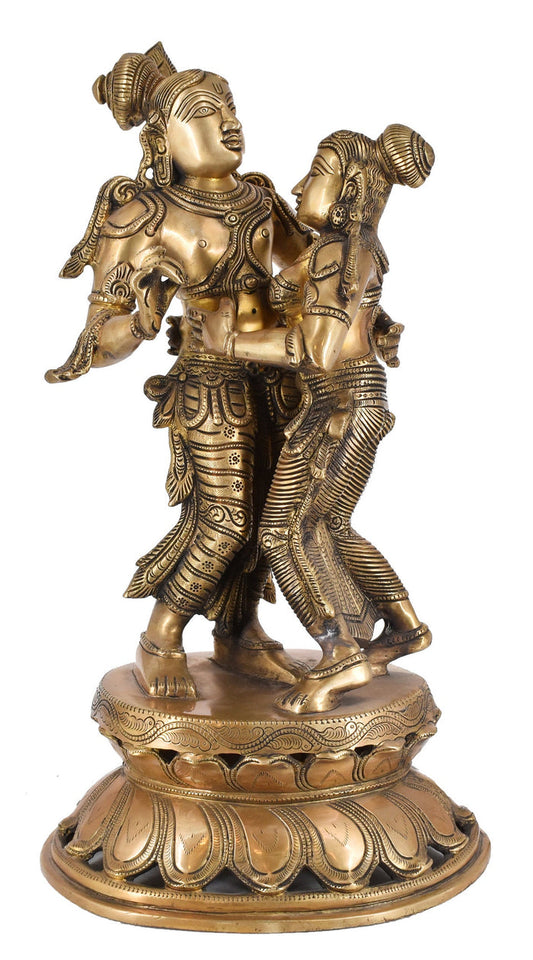 White Whale Brass Lord Radha Krishna Loving Pose Large Statue Sculpture Turquoise Murti for Home Decor Pooja Temple