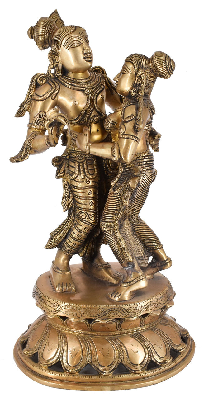 White Whale Brass Lord Radha Krishna Loving Pose Large Statue Sculpture Turquoise Murti for Home Decor Pooja Temple