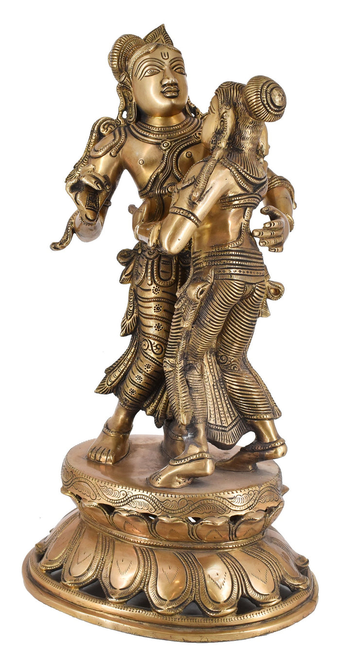 White Whale Brass Lord Radha Krishna Loving Pose Large Statue Sculpture Turquoise Murti for Home Decor Pooja Temple