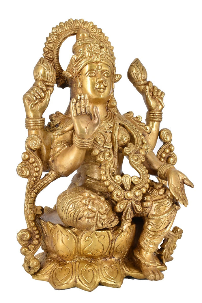 White Whale Hindu Goddess Maa Laxmi Idol Brass Statue Standing in Loltus Lakshmi for Temple Puja Home Decor Murti Office Gift Item Showpiece