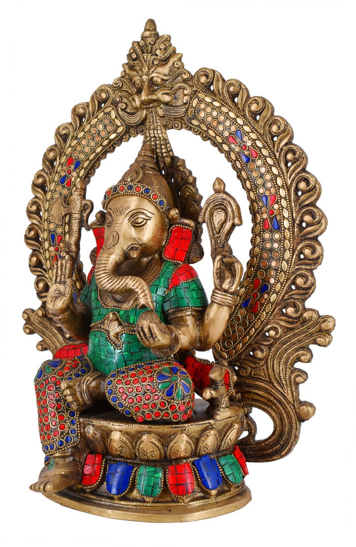 White Whale Lord Mangalkari Ganesha Sitting On Singhasan Bhagwan Idol Ganesha Statue Ganpati Murti Home Décor