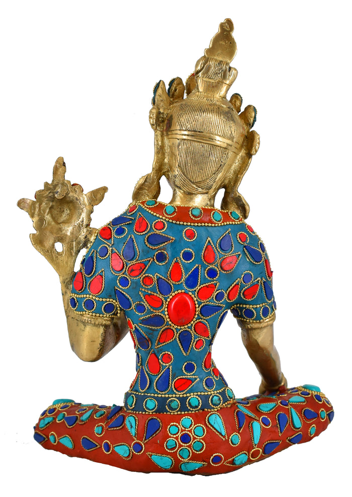 White Whale Tara Buddha Blessing Idol Tibetan Green Buddhism Yin Kwan Goddess Buddhist Statue -Antique Buddha Brass Sculpture